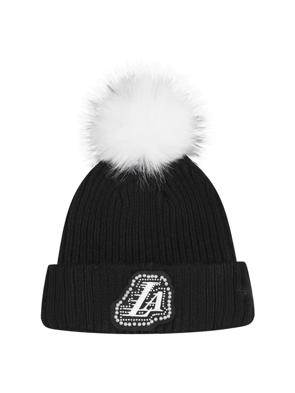 Lakers Black Knit Pom Beanie with White Pom